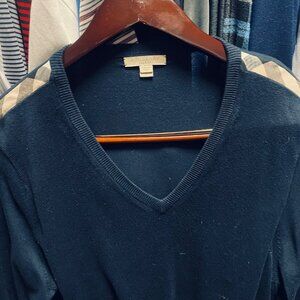 Burberry Navy V-Neck Cashmere Sweater L